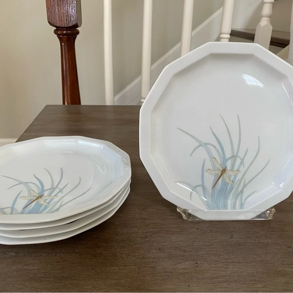 Set of 5 Rosenthal Studio Milos Gold Dragonfly Salad Dessert Plates 7 5/8”